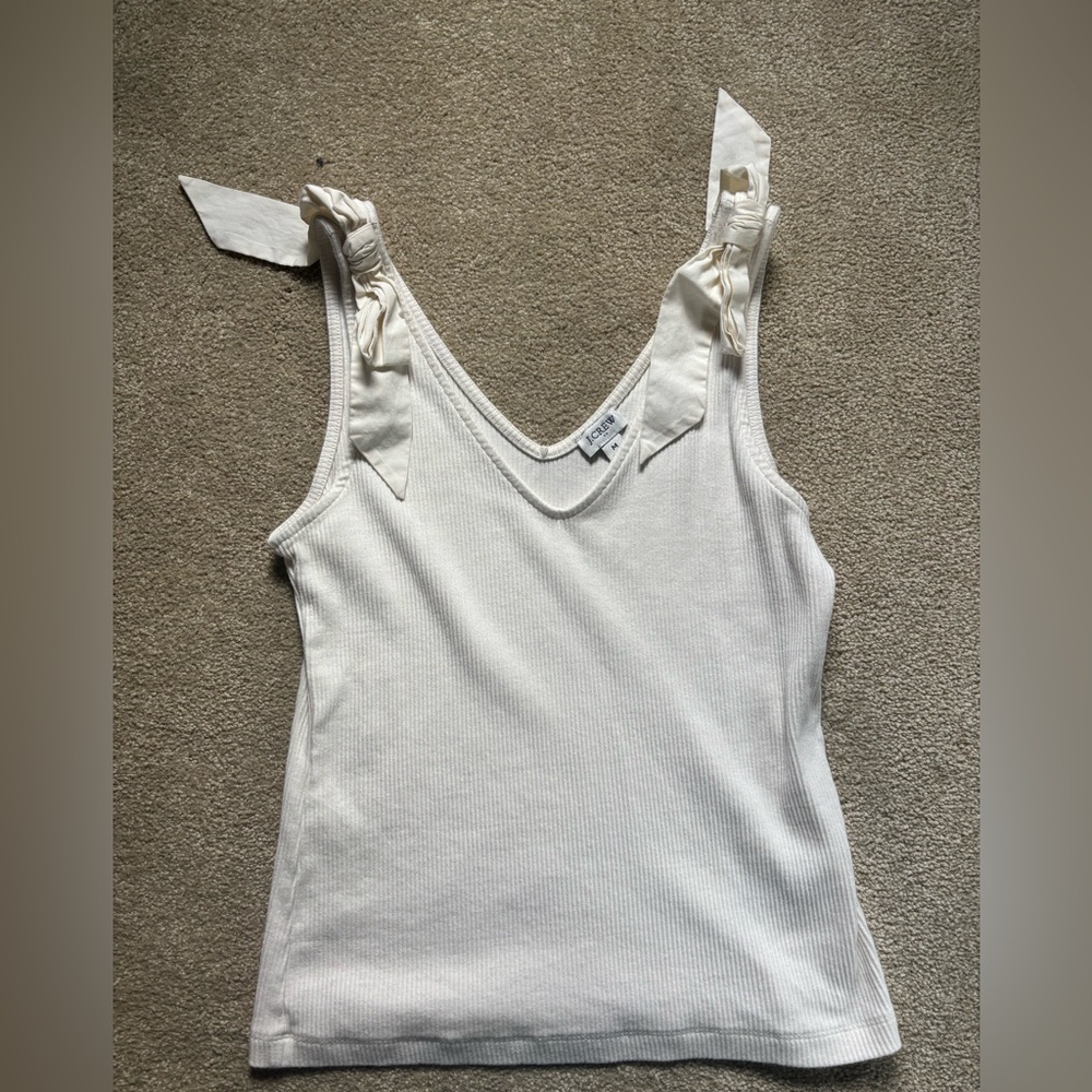J. Crew Cream Ribbed Tie-Strap Tank